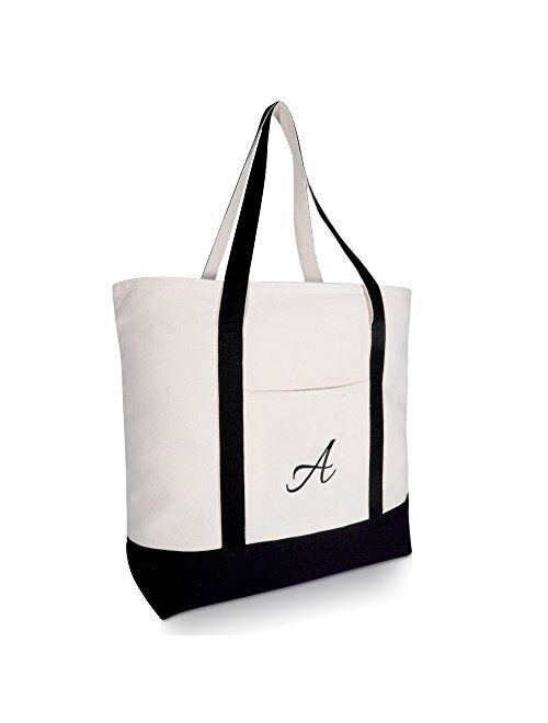 DALIX Personalized Tote Bag Monogram Black Initial