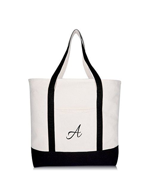 DALIX Personalized Tote Bag Monogram Black Initial