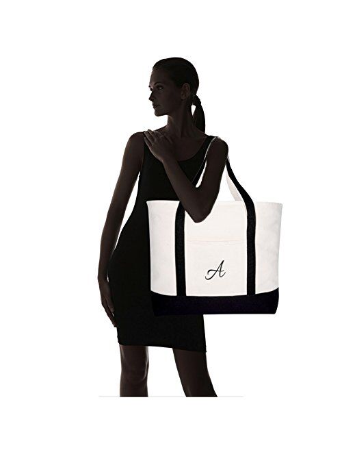 DALIX Personalized Tote Bag Monogram Black Initial