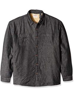 Authentics Men's Big and Tall Long Sleeve Sherpa Lined Flannel Shirt Jacket, black denim, 3XL