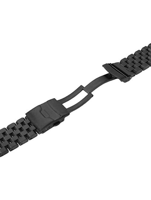 High Grade 5 Rows Engineer Metal Watch Band Solid Brushed Stainless Steel Watch Bracelet Straps Black&Silver Replacement Watch Band with Screws 20mm/22mm/24mm Double Lock