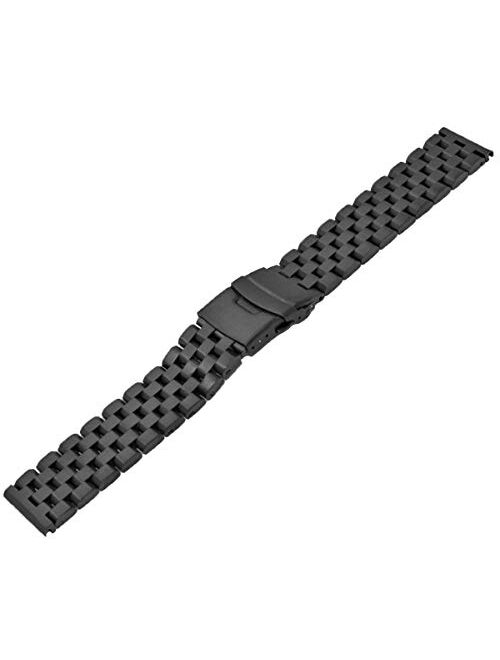 High Grade 5 Rows Engineer Metal Watch Band Solid Brushed Stainless Steel Watch Bracelet Straps Black&Silver Replacement Watch Band with Screws 20mm/22mm/24mm Double Lock