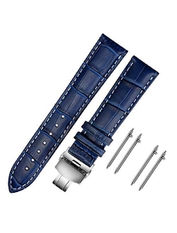 Moran Quick Release Leather Watch Bands Deployment Butterfly Buckle 18mm 20mm 22mm 24mm Blue Black Brown Calfskin Replacement Watch Strap for Men & Women