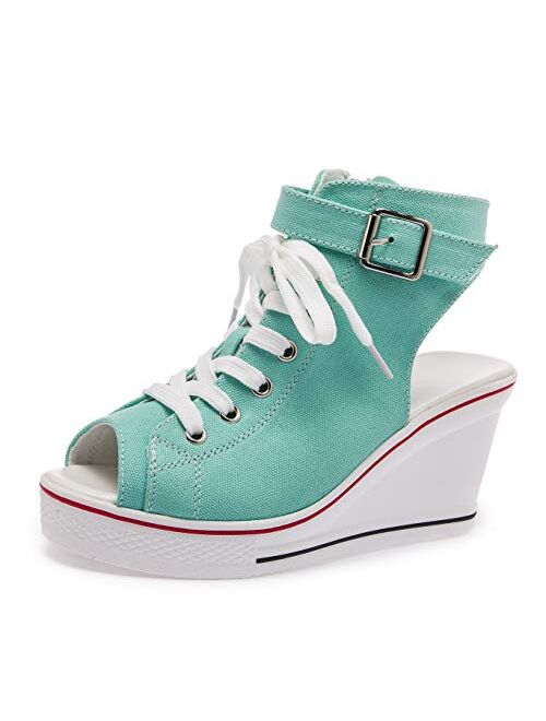 ACE SHOCK Women Summer Wedge Sandals Lightweight Peep Toe Sneakers Slingback High Heels Platform Sandals 8 Colors