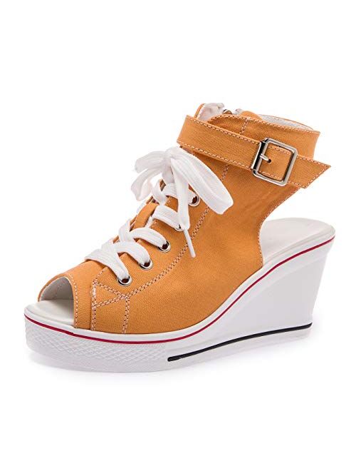 ACE SHOCK Women Summer Wedge Sandals Lightweight Peep Toe Sneakers Slingback High Heels Platform Sandals 8 Colors