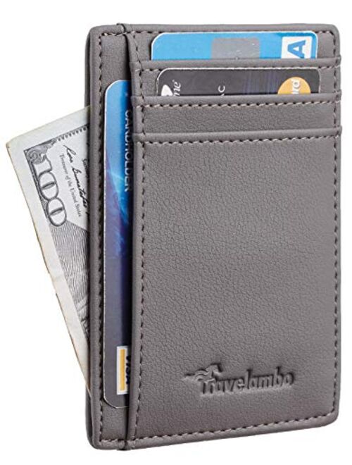 Travelambo Front Pocket Minimalist Leather Slim Wallet RFID Blocking Medium Size