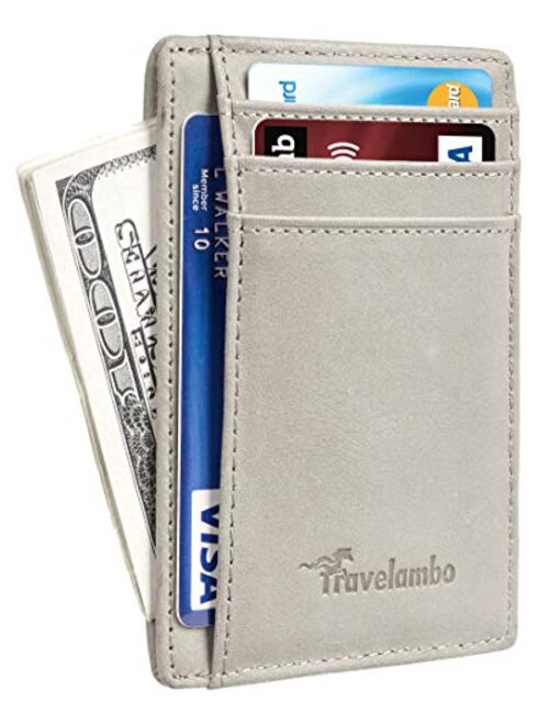 Travelambo Front Pocket Minimalist Leather Slim Wallet RFID Blocking Medium Size