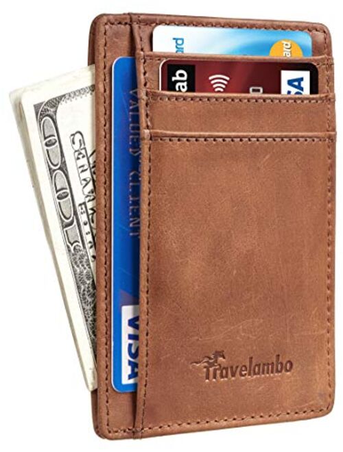 Travelambo Front Pocket Minimalist Leather Slim Wallet RFID Blocking Medium Size