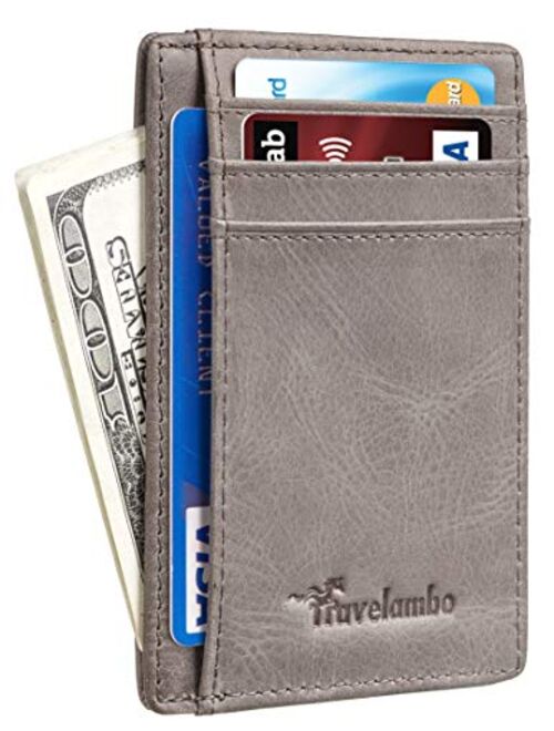 Travelambo Front Pocket Minimalist Leather Slim Wallet RFID Blocking Medium Size