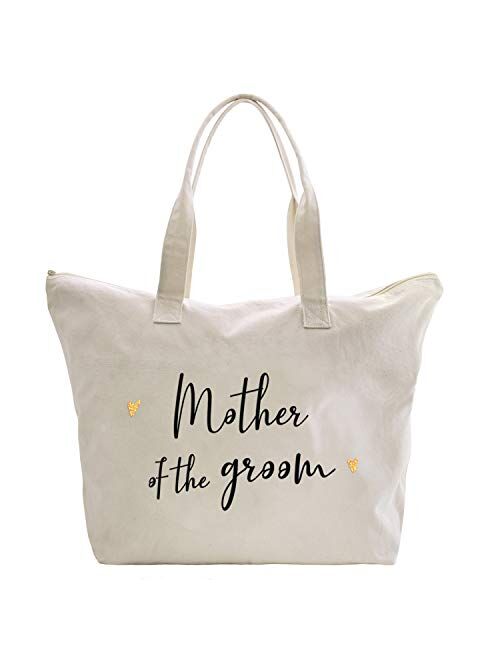 Caraknots Women Tote Bag Wedding Bridal Shower Gifts Zip Canvas Shoulder Bag with Interior Pocket 100% Cotton