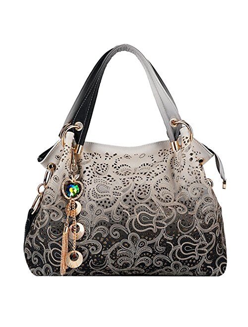 Outgeek Classic Fashion Tote Handbag Leather Shoulder Bag Perfect Large Tote Ls1195 (Grey)