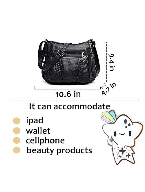 ELDA Crossbody Bags For Women Pocketbooks Soft PU Leather Purses and Handbags Multi Pocket Shoulder Bag