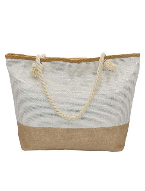 We We Large Straw Beach Bag Duffel Bags Waterproof Canvas Tote Hand Bag for Women Girls