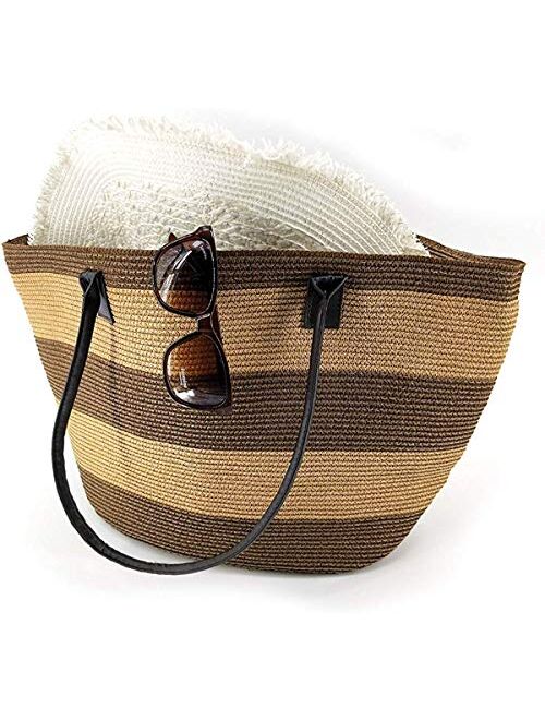 We We Large Straw Beach Bag Duffel Bags Waterproof Canvas Tote Hand Bag for Women Girls