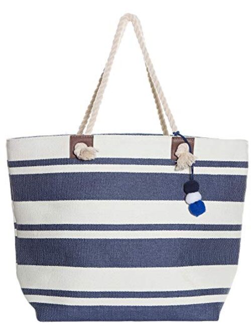 XL Nautical Striped Straw Beach Bags Tote with Zipper Closure and Rope Handle