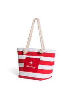 Fishers Finery Heavy Canvas Striped Beach Bag with Rope Handle; Multi Sizes