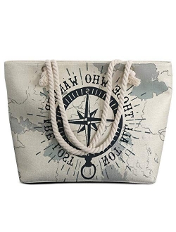 Sleepwish Extra Large Womens Canvas Beach Tote Bag with Top Zipper Closure and Waterproof