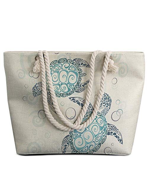 Sleepwish Extra Large Womens Canvas Beach Tote Bag with Top Zipper Closure and Waterproof