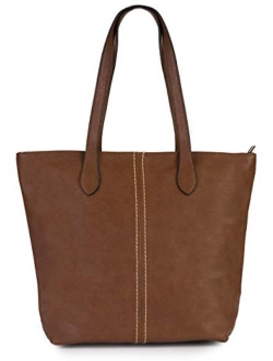 Mabel Womens Lightweight Plain Handbag - Soft 100% Vegan PU Leather Tote Shoulder Bag - FRANCESCA