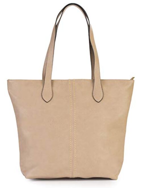 Mabel Womens Lightweight Plain Handbag - Soft 100% Vegan PU Leather Tote Shoulder Bag - FRANCESCA