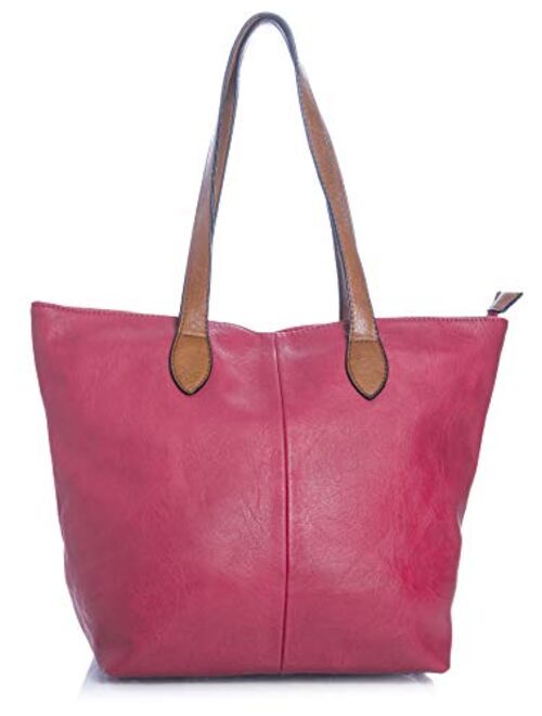 Mabel Womens Lightweight Plain Handbag - Soft 100% Vegan PU Leather Tote Shoulder Bag - FRANCESCA