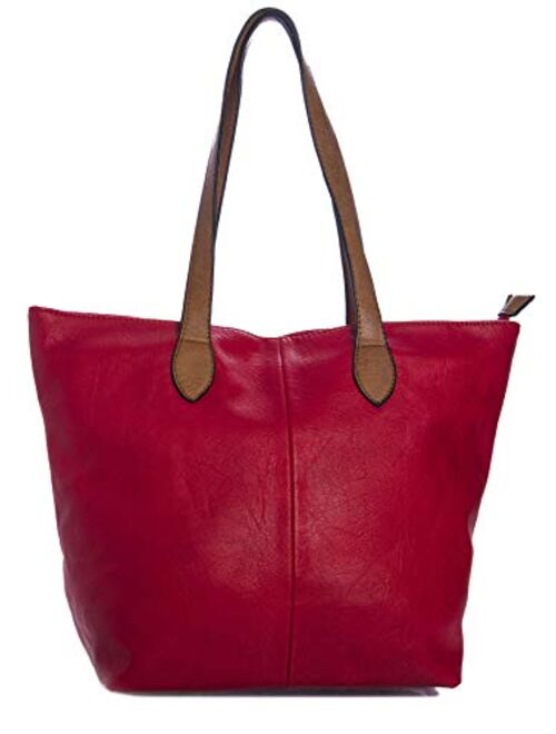 Mabel Womens Lightweight Plain Handbag - Soft 100% Vegan PU Leather Tote Shoulder Bag - FRANCESCA