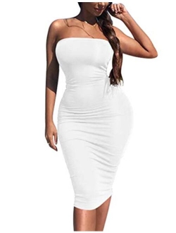 Kaximil Women's Sexy Bodycon Strapless Midi Club Tube Dress Basic Casual Dresses