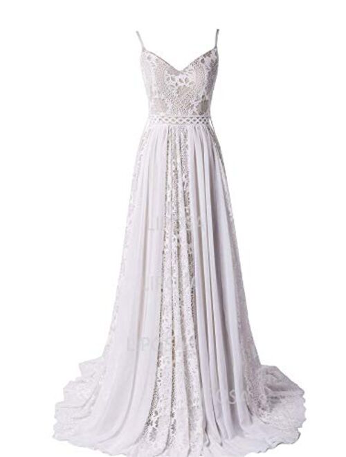 Bohemian Wedding Dresses Spaghetti Strap with Adjustable Drawstring Lace Bridal Gowns