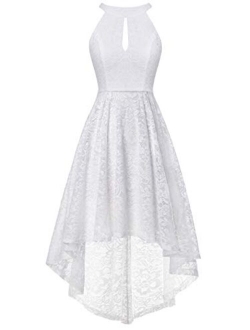 FAIRY COUPLE Women's Halter Hi-Lo Floral Lace Cocktail Party Bridesmaid Dress