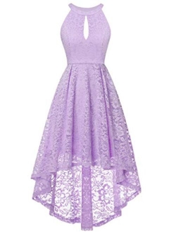 FAIRY COUPLE Women's Halter Hi-Lo Floral Lace Cocktail Party Bridesmaid Dress