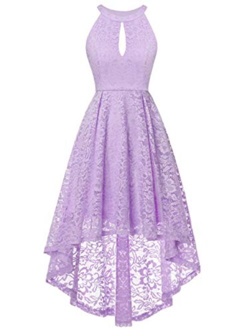 FAIRY COUPLE Women's Halter Hi-Lo Floral Lace Cocktail Party Bridesmaid Dress