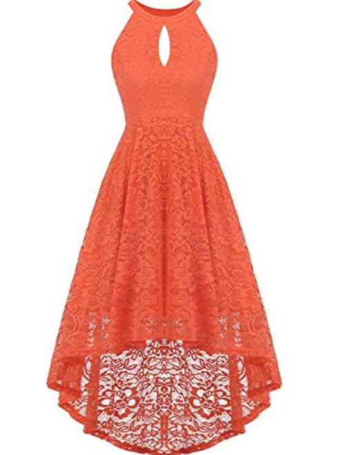 FAIRY COUPLE Women's Halter Hi-Lo Floral Lace Cocktail Party Bridesmaid Dress