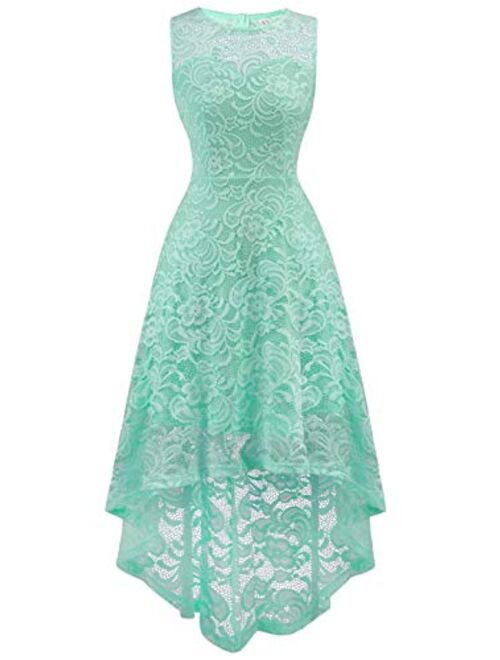 FAIRY COUPLE Women's Halter Hi-Lo Floral Lace Cocktail Party Bridesmaid Dress