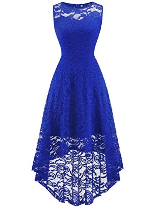 FAIRY COUPLE Women's Halter Hi-Lo Floral Lace Cocktail Party Bridesmaid Dress