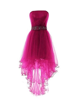 Fanciest Women's Strapless Beaded High Low Prom Dresses Short Gowns