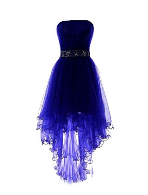 Fanciest Women's Strapless Beaded High Low Prom Dresses Short Gowns