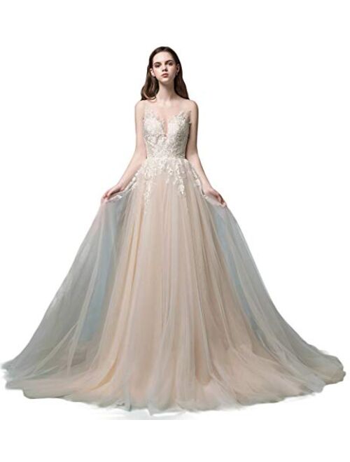 Sleeveless Lace Wedding Dress A-line Long Bridal Gown Elegant Bride Wear