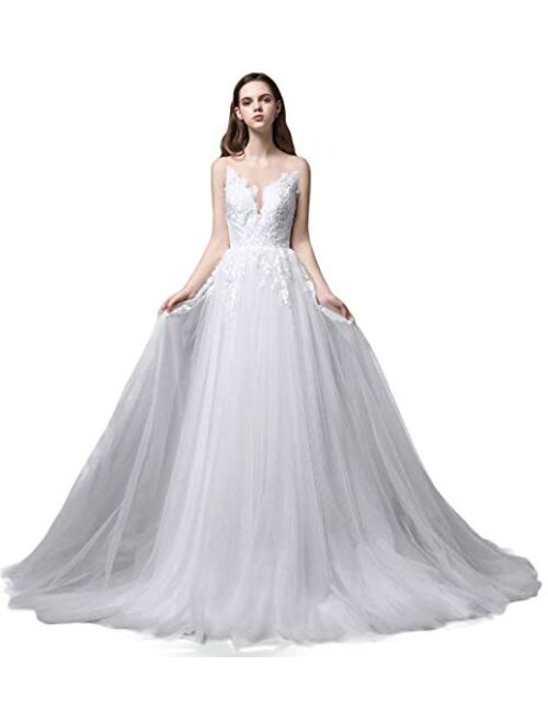 Sleeveless Lace Wedding Dress A-line Long Bridal Gown Elegant Bride Wear