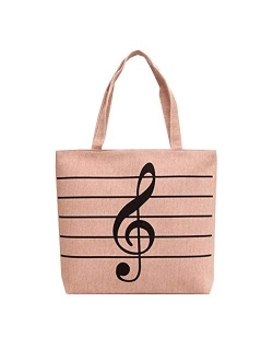 HOODDEAL Women's Girls' Music Symbols Print Canvas Tote Shopping Handbags Shoulder Bags