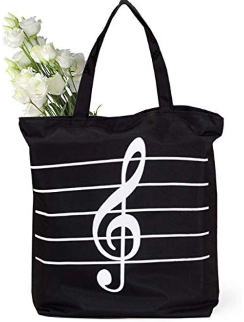 HOODDEAL Women's Girls' Music Symbols Print Canvas Tote Shopping Handbags Shoulder Bags