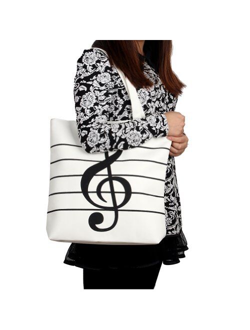 HOODDEAL Women's Girls' Music Symbols Print Canvas Tote Shopping Handbags Shoulder Bags