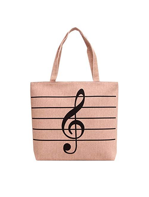 HOODDEAL Women's Girls' Music Symbols Print Canvas Tote Shopping Handbags Shoulder Bags