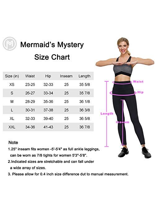 MERMAID'S MYSTERY Leggings Workout Yoga Pants with Pockets Black Butt Lifting Leggings