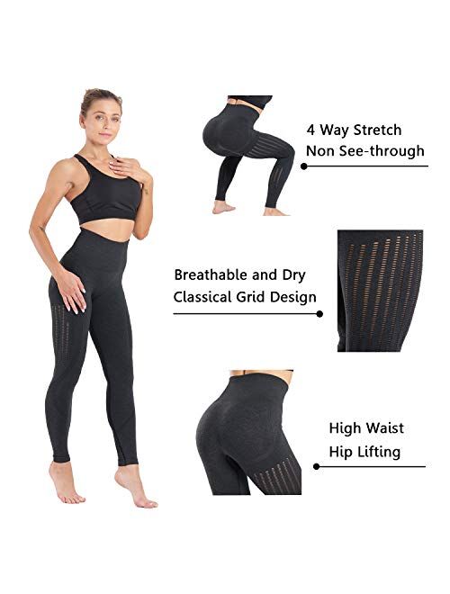 High Waisted Seamless Leggings Tummy Control Workout Gym Butt Lifting Leggings Mesh Yoga Pants