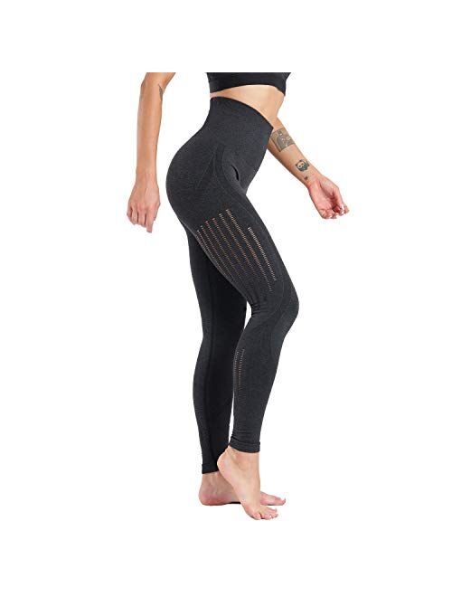 High Waisted Seamless Leggings Tummy Control Workout Gym Butt Lifting Leggings Mesh Yoga Pants