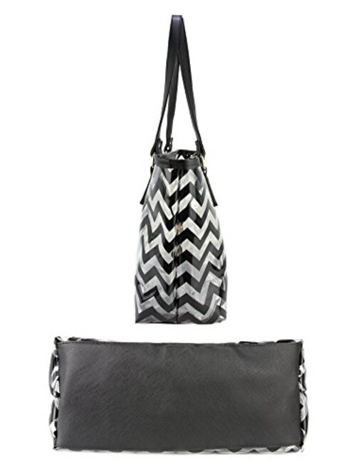 Clear Tote Bags with Full Chevron Stripe PVC Shoulder Handbag with Interior Pocket