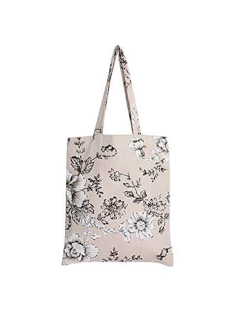 Caixia Women's Cotton Daisy Floral Canvas Tote Shopping Bag Light Brown