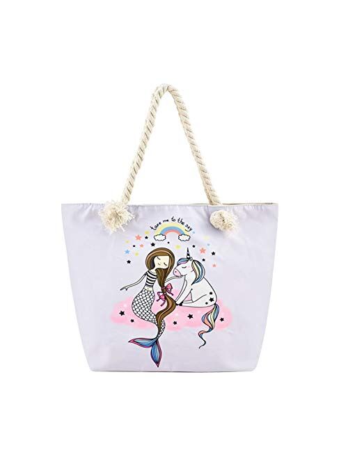 Large Beach Travel Canvas Tote Cute Shoulder Shopping Bag