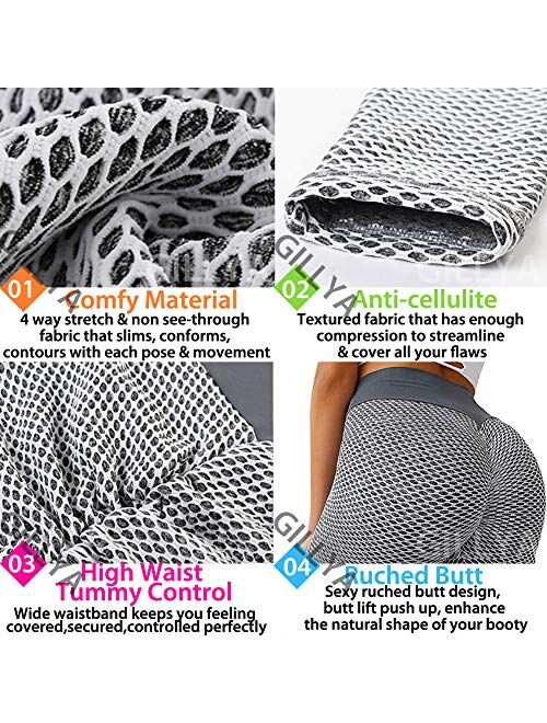 GILLYA Ruched Butt Lifting High Waist Textured Yoga Pants Tummy Control Workout Leggings