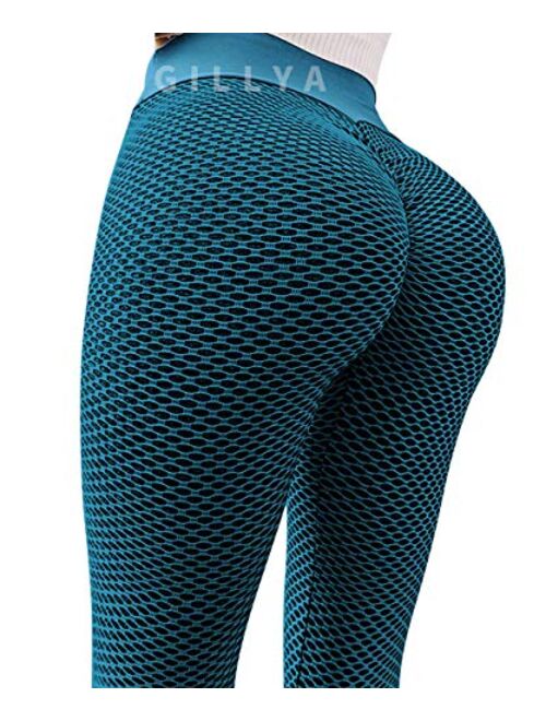 GILLYA Ruched Butt Lifting High Waist Textured Yoga Pants Tummy Control Workout Leggings